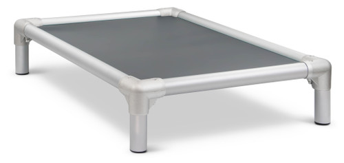 Smoke fabric variety shown on All Aluminum Bed with silver aluminum corners